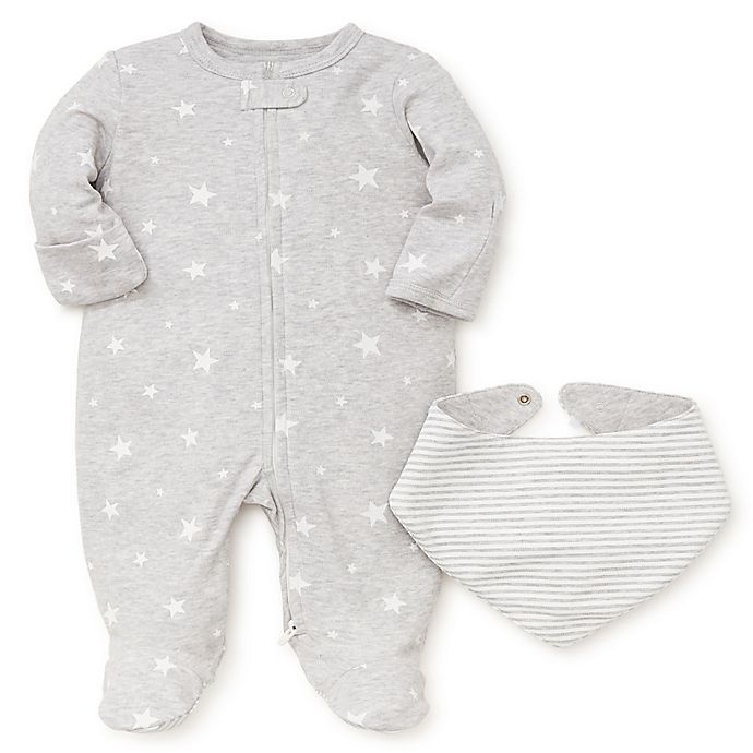 slide 1 of 1, Little Me Preemie Stars Footie and Bandana Bib Set - Heather Grey, 2 ct