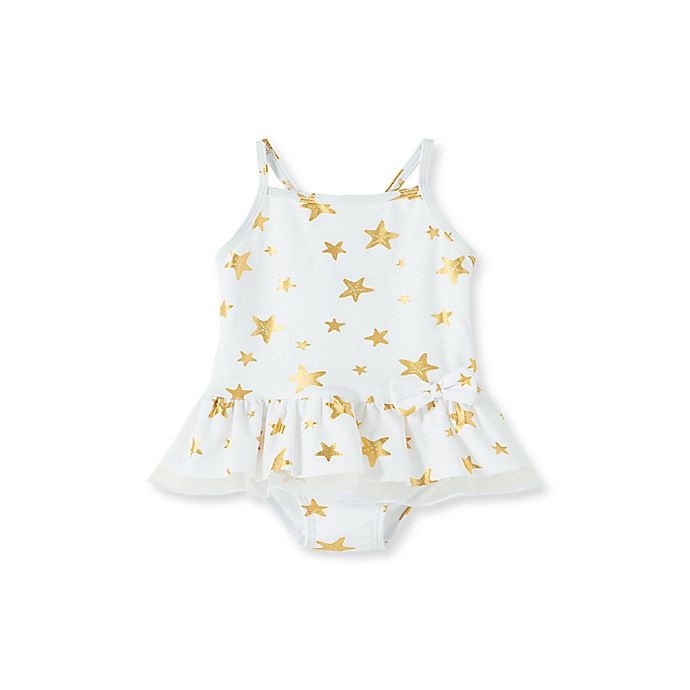 slide 1 of 2, Little Me Swimsuit 3-6M Starfish White/Gold, 1 ct