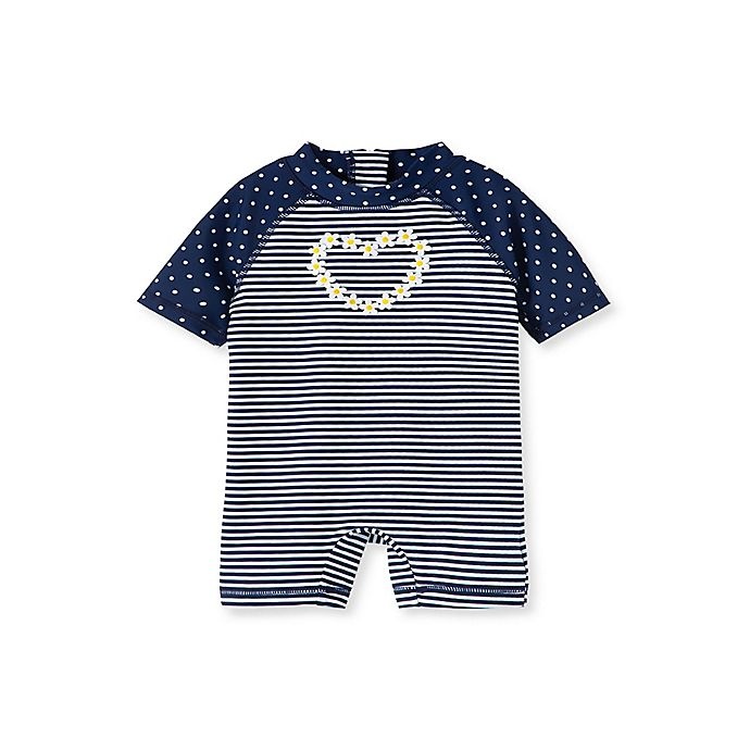 slide 1 of 2, Little Me Rashguard 12M Navy Stripe/Dot w/Heart, 1 ct