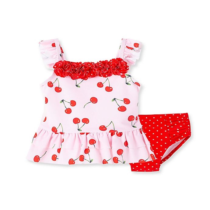 slide 1 of 2, Little Me Swimsuit 12M Cherries Pink/Red, 1 ct