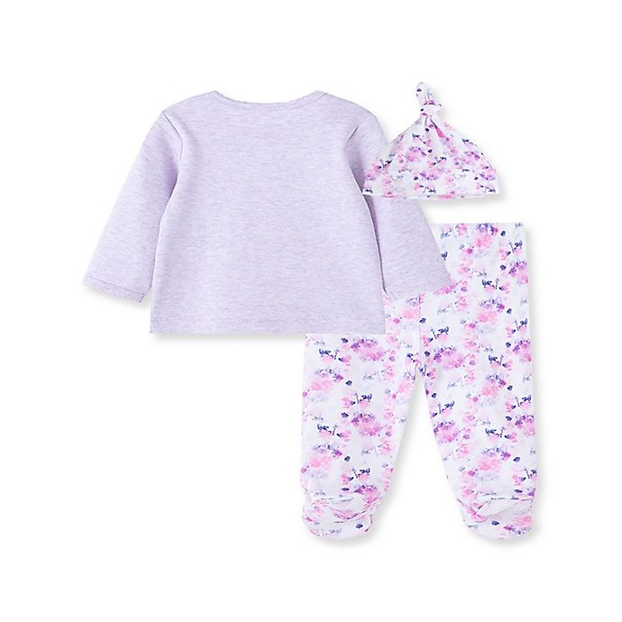 slide 2 of 5, Little Me Newborn Lavender Hearts Shirt, Footed Pant, and Hat Set - Pink, 3 ct