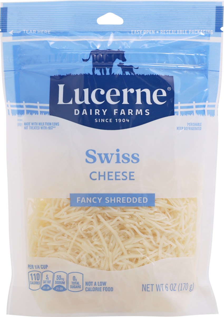 slide 6 of 13, Lucerne Dairy Farms Swiss Fancy Shredded Cheese 6 oz Pouch, 6 oz