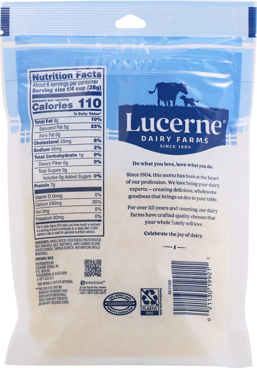 slide 9 of 13, Lucerne Dairy Farms Swiss Fancy Shredded Cheese 6 oz Pouch, 6 oz