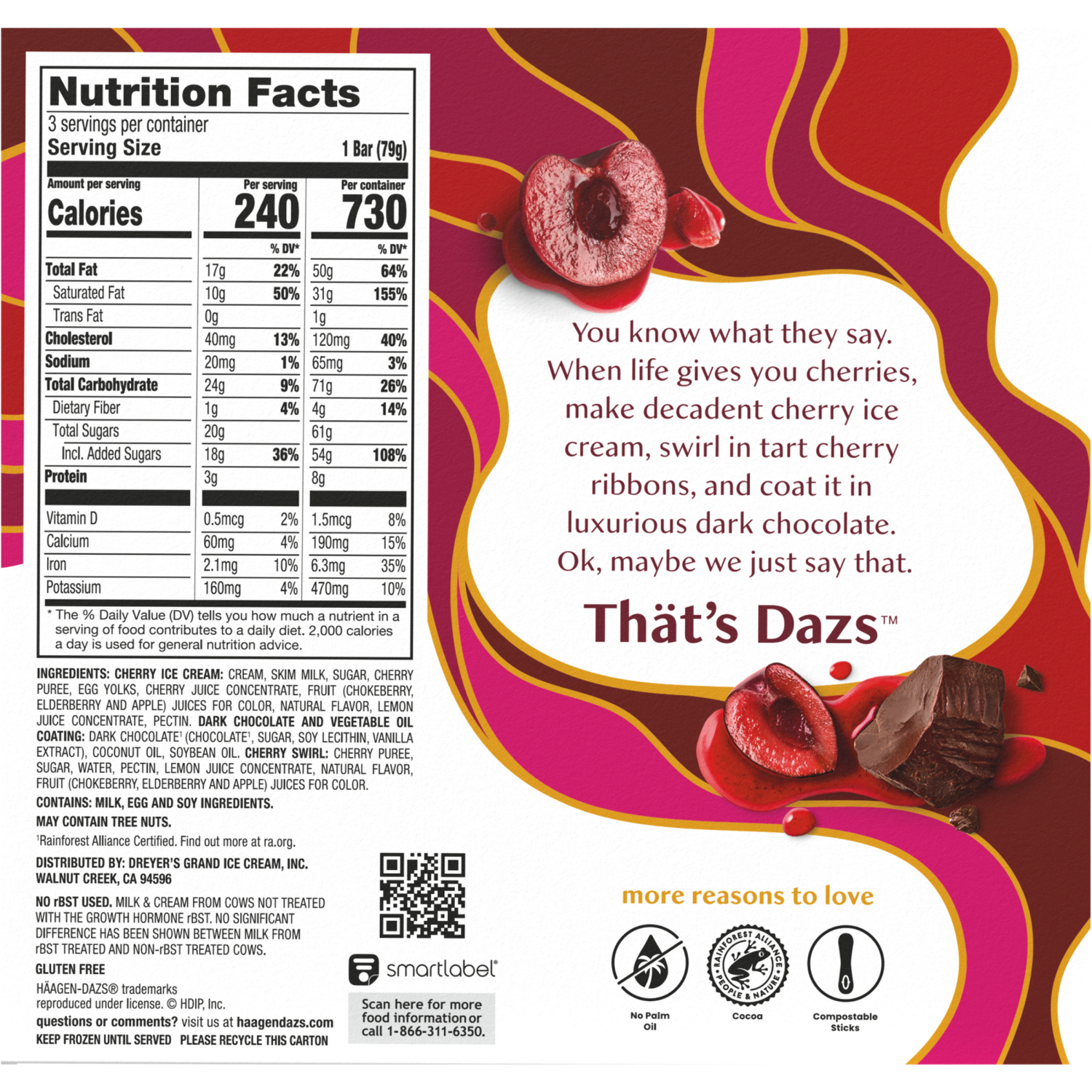 slide 3 of 4, Häagen-Dazs Cherry Dark Chocolate Ice Cream Bars - 3 Bars, 3 ct