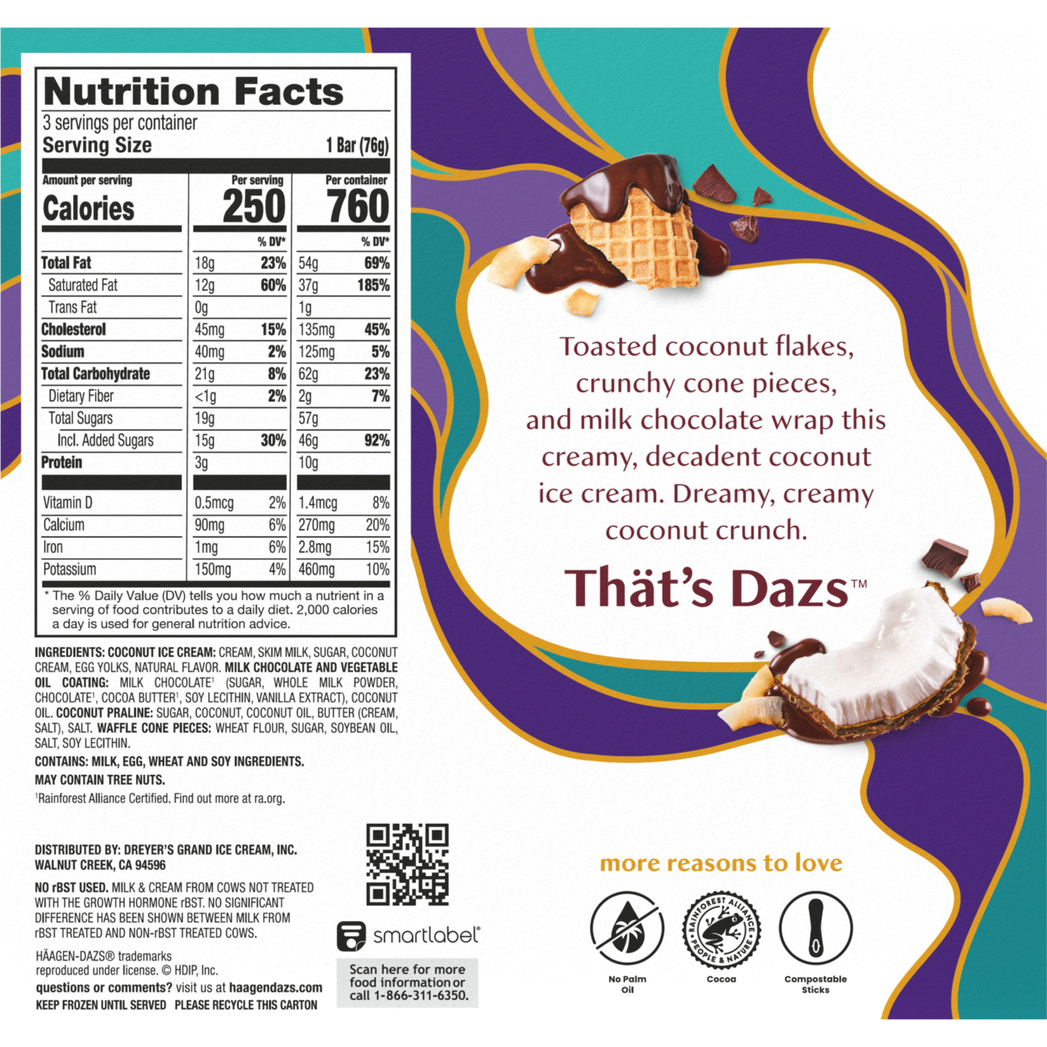 slide 3 of 4, Häagen-Dazs Toasted Coconut Crunch Ice Cream Bars 3 Bars, 3 ct