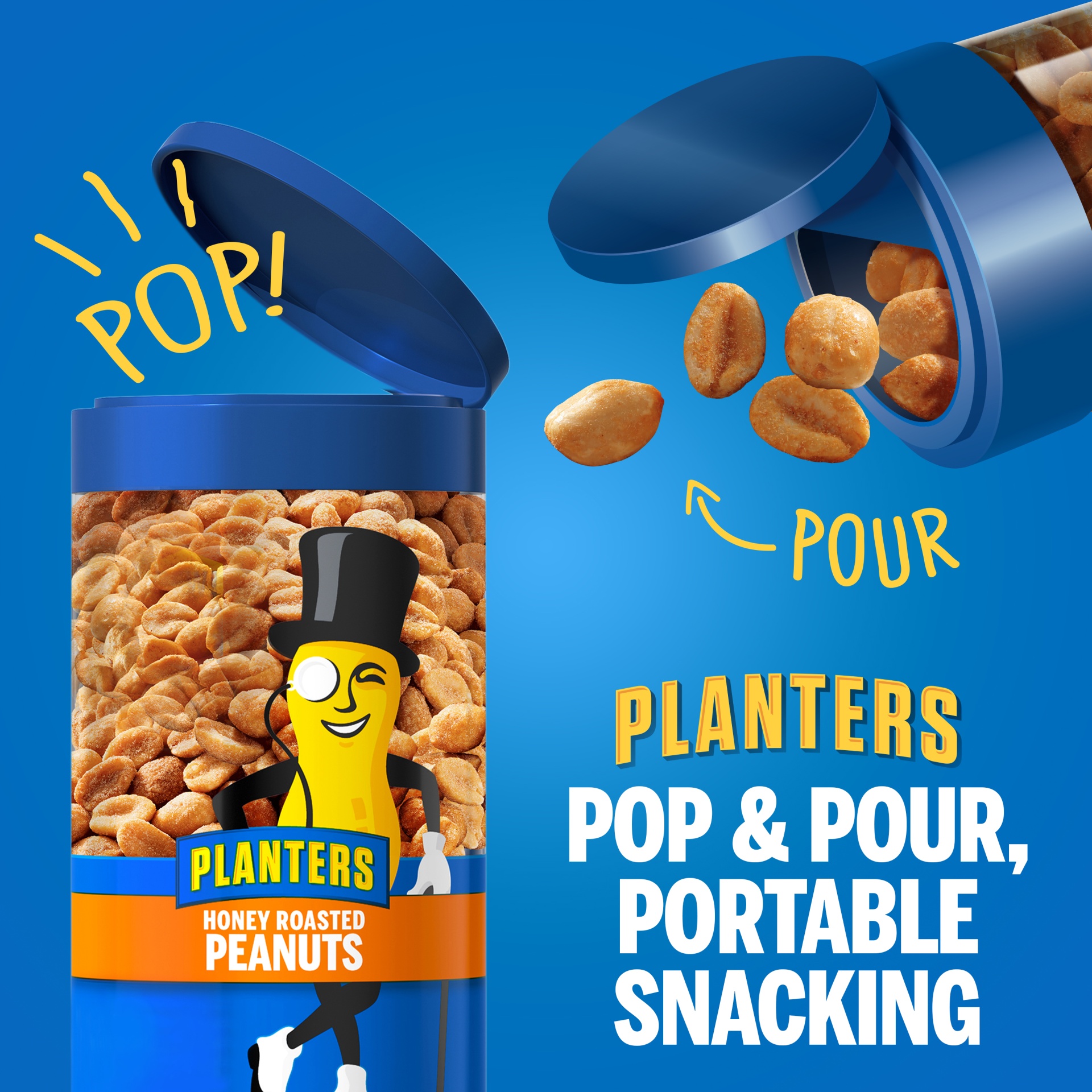 slide 3 of 14, Planters Pop & Pour Honey Roasted Peanuts, 7 oz Jar, 7 oz