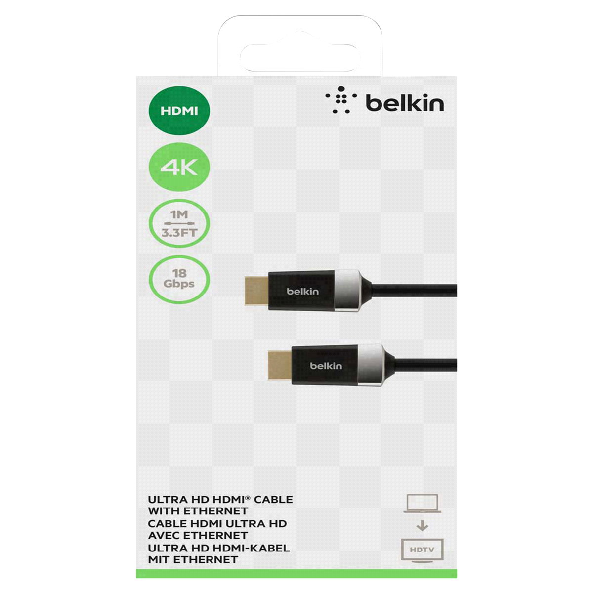 slide 2 of 2, Belkin HDTV High-Speed HDMI Cable with Ethernet 4K/Ultra HD Compatible, 1 ct