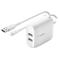 Belkin Dual UASB-A 12 Watt Wall Charger, White