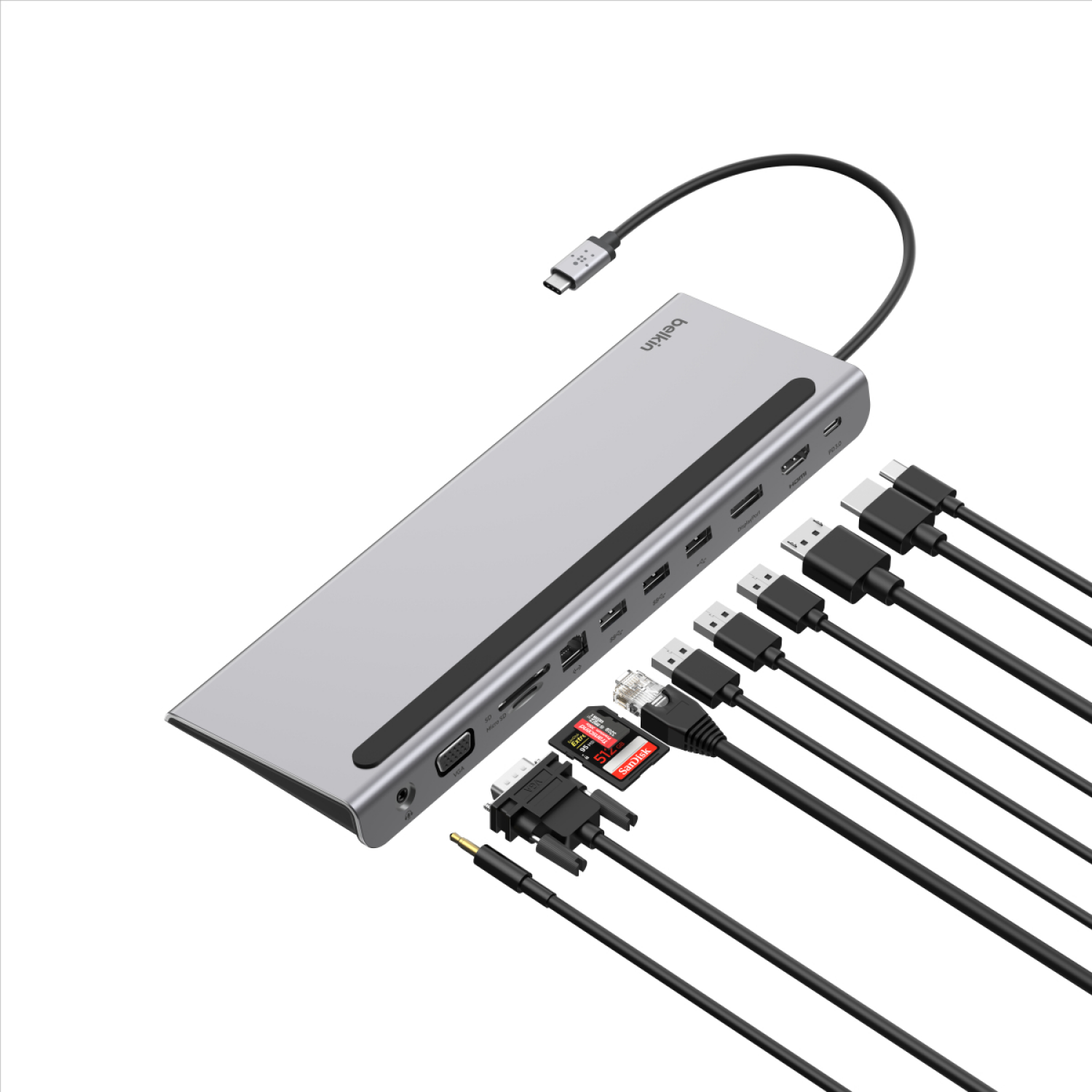 slide 2 of 4, Belkin Usb C Hub, 11-In-1 Multi-Port Laptop Dock With 4k Hdmi, Dp, Vga, Usb C Docking Station With 100w Power Delivery, Usb A, Gigabit Ethernet, Sd, Microsd, 3.5mm Port For Macbook Pro, Air And More, 1 ct