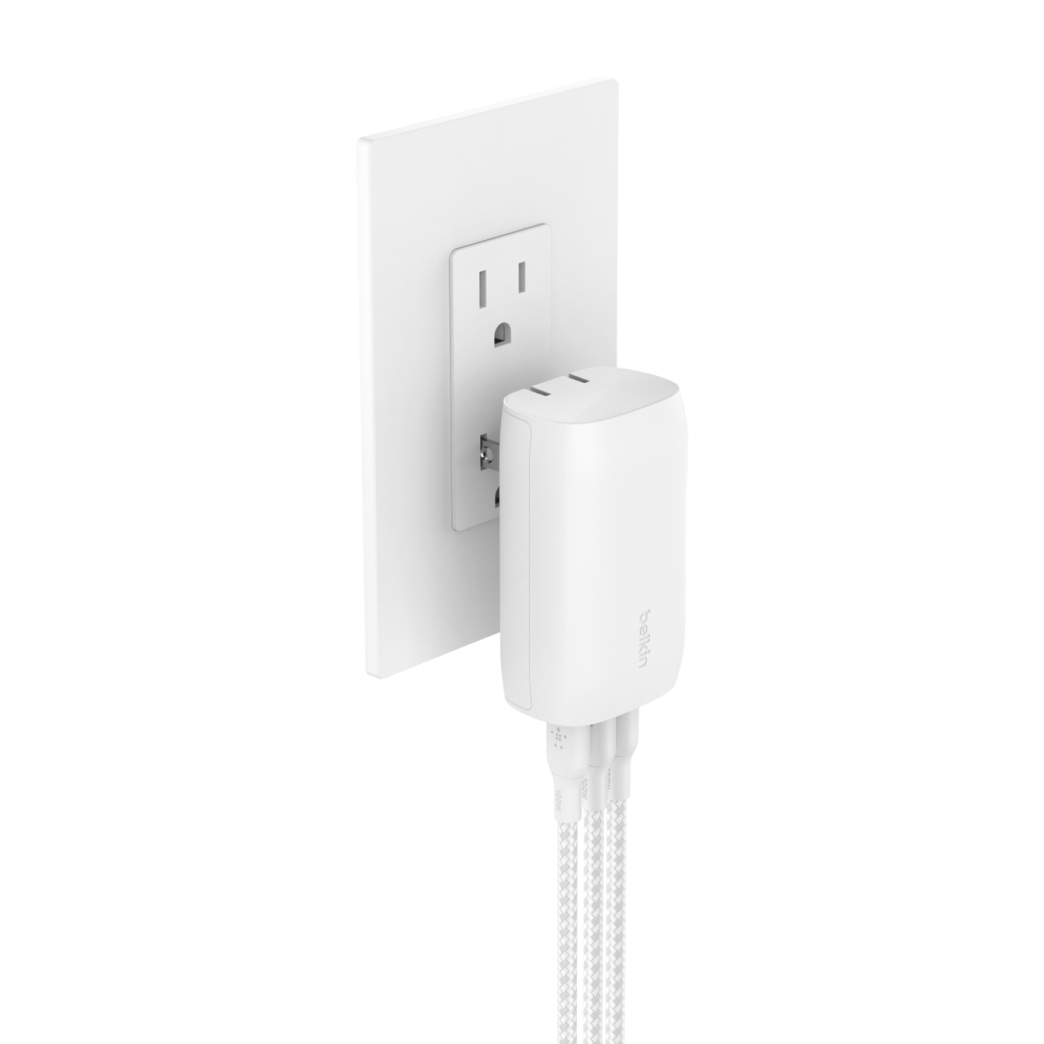slide 3 of 4, Belkin BoostCharge 3-Port USB-C Wall Charger with PPS 67W, USB-C PD 3.1 Enabled Fast Charging iPhone Charger for iPhone 15 Series, MacBook Pro, AirPods, Galaxy, and Other PD Enabled Devices - White, 1 ct
