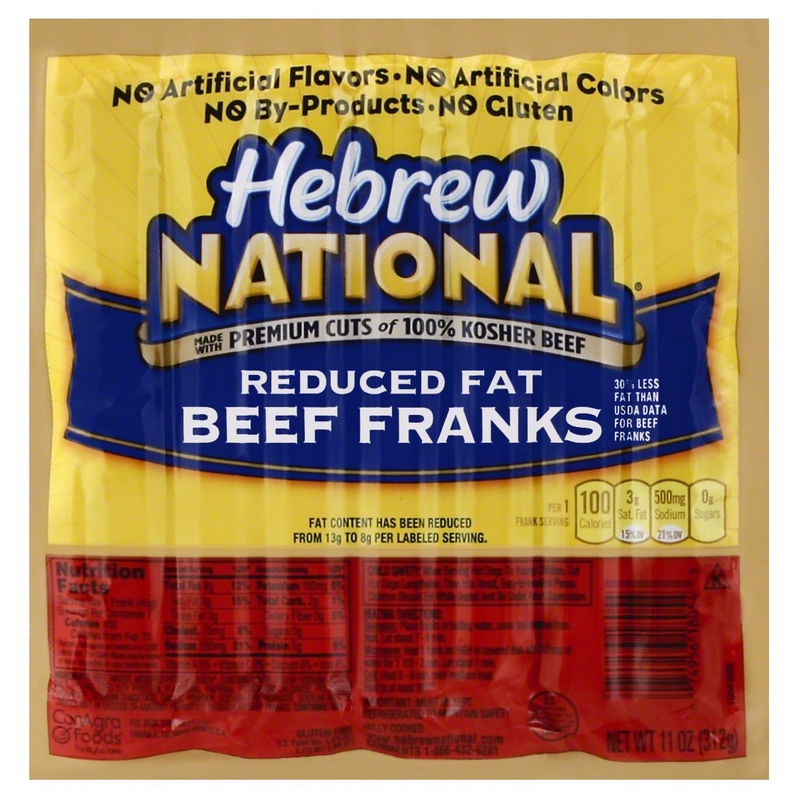 slide 1 of 1, Hebrew National Kosher Reduced Fat Beef Franks, 7 ct; 11 oz