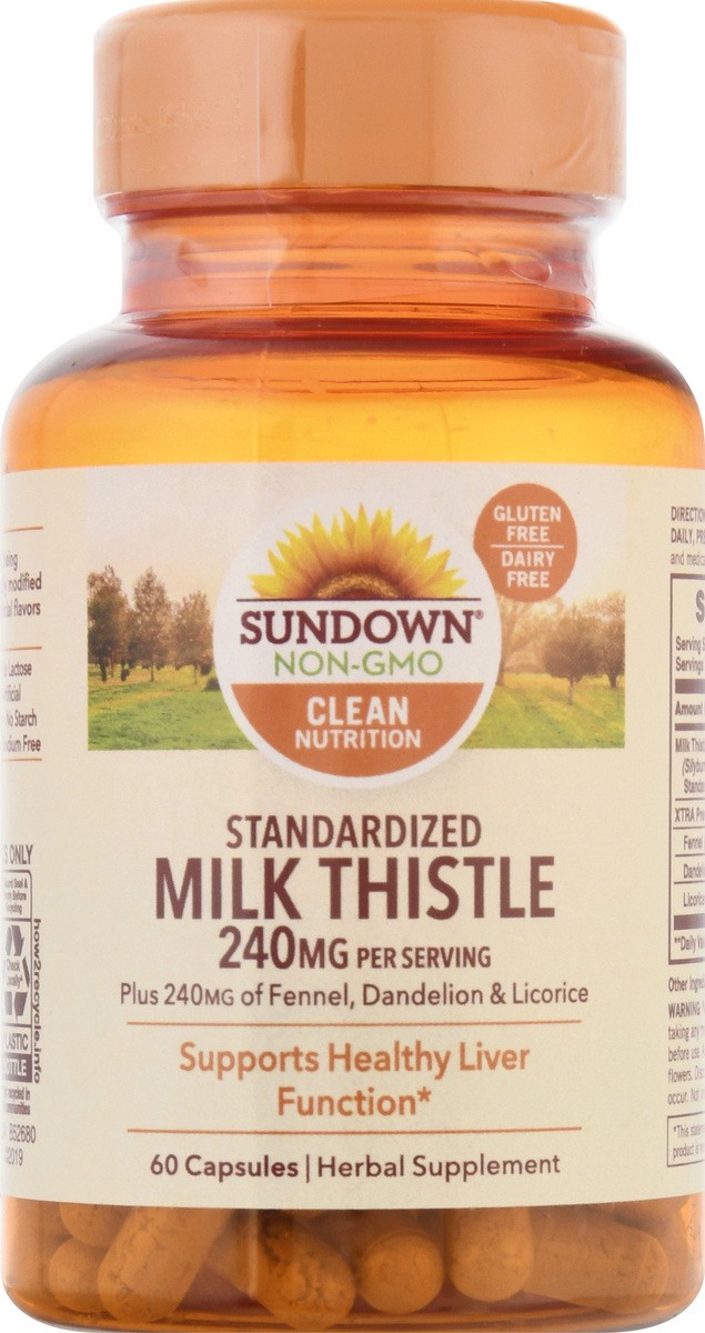 slide 8 of 9, Sundown Non-GMO 240 mg Capsules Standardized Milk Thistle 60 ea, 60 ct