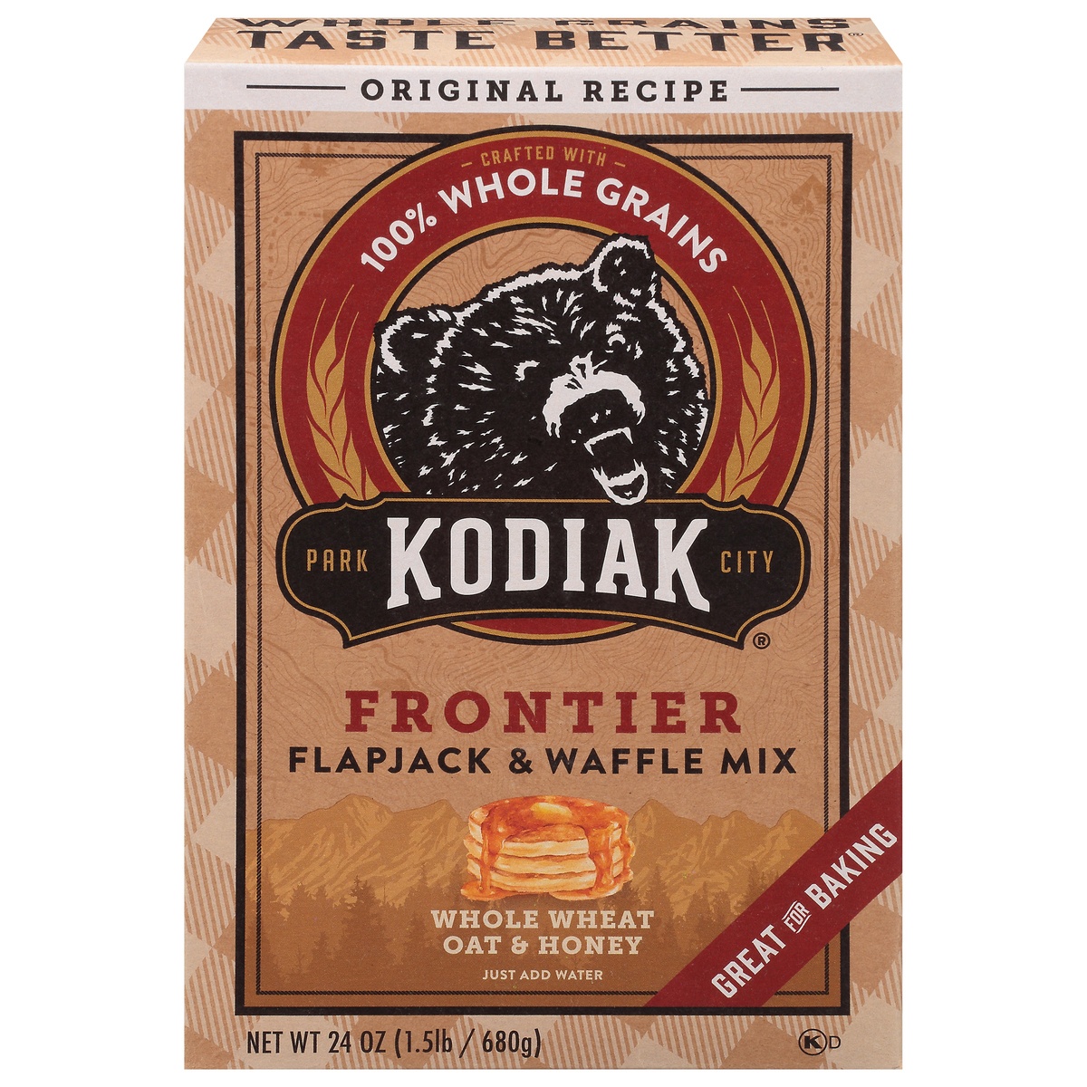 slide 1 of 4, Kodiak Cakes Frontier Flapjack & Waffle Mix, Whole Wheat Oat & Honey, 24 oz