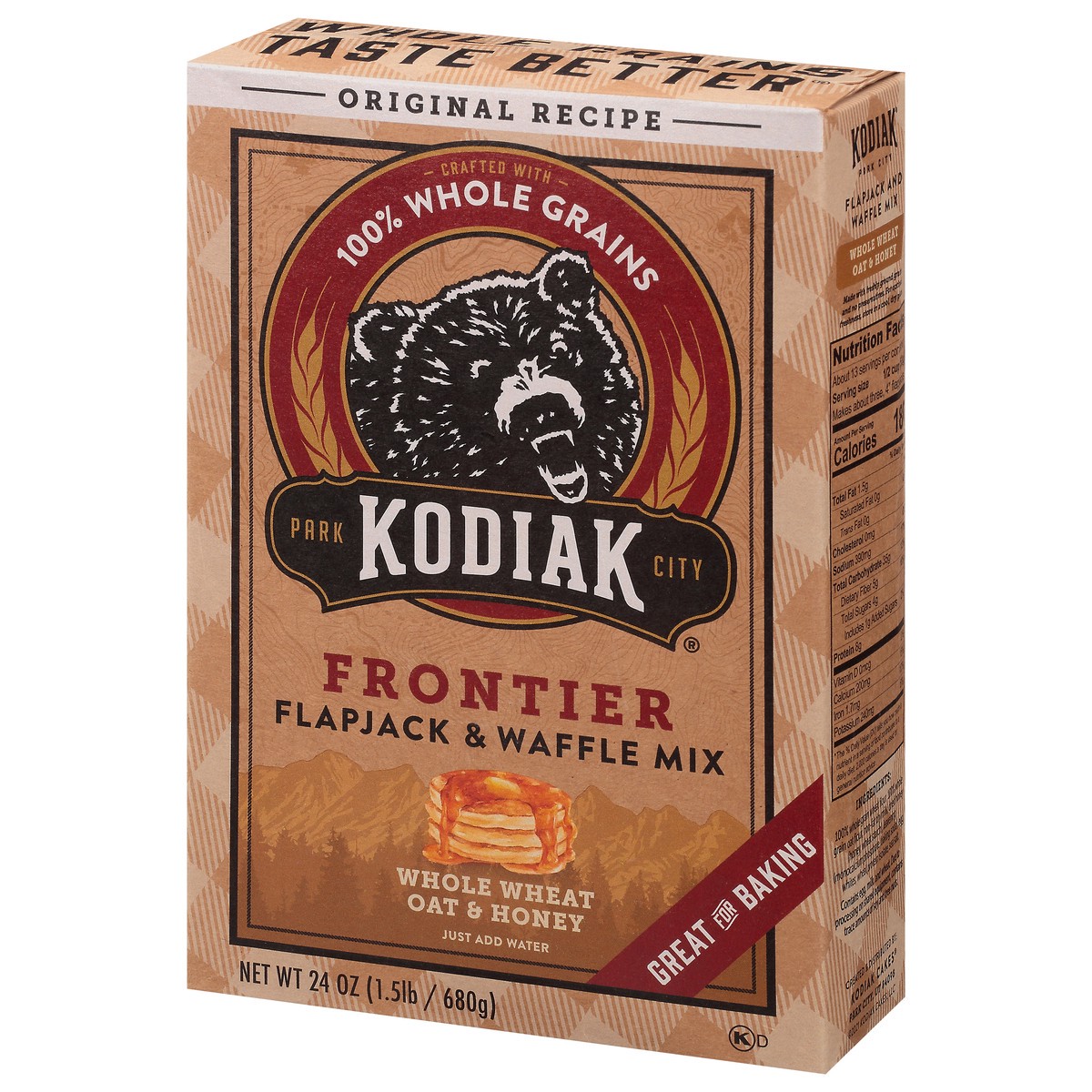 slide 13 of 14, Kodiak Cakes Frontier Whole Wheat Oat & Honey Flapjack & Waffle Mix 24 oz, 24 oz