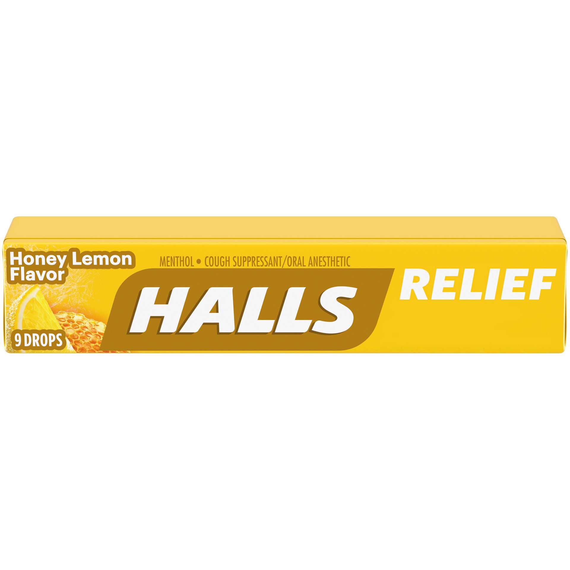 slide 1 of 1, HALLS Relief Honey Lemon Cough Drops, 9 Drops, 0.07 lb