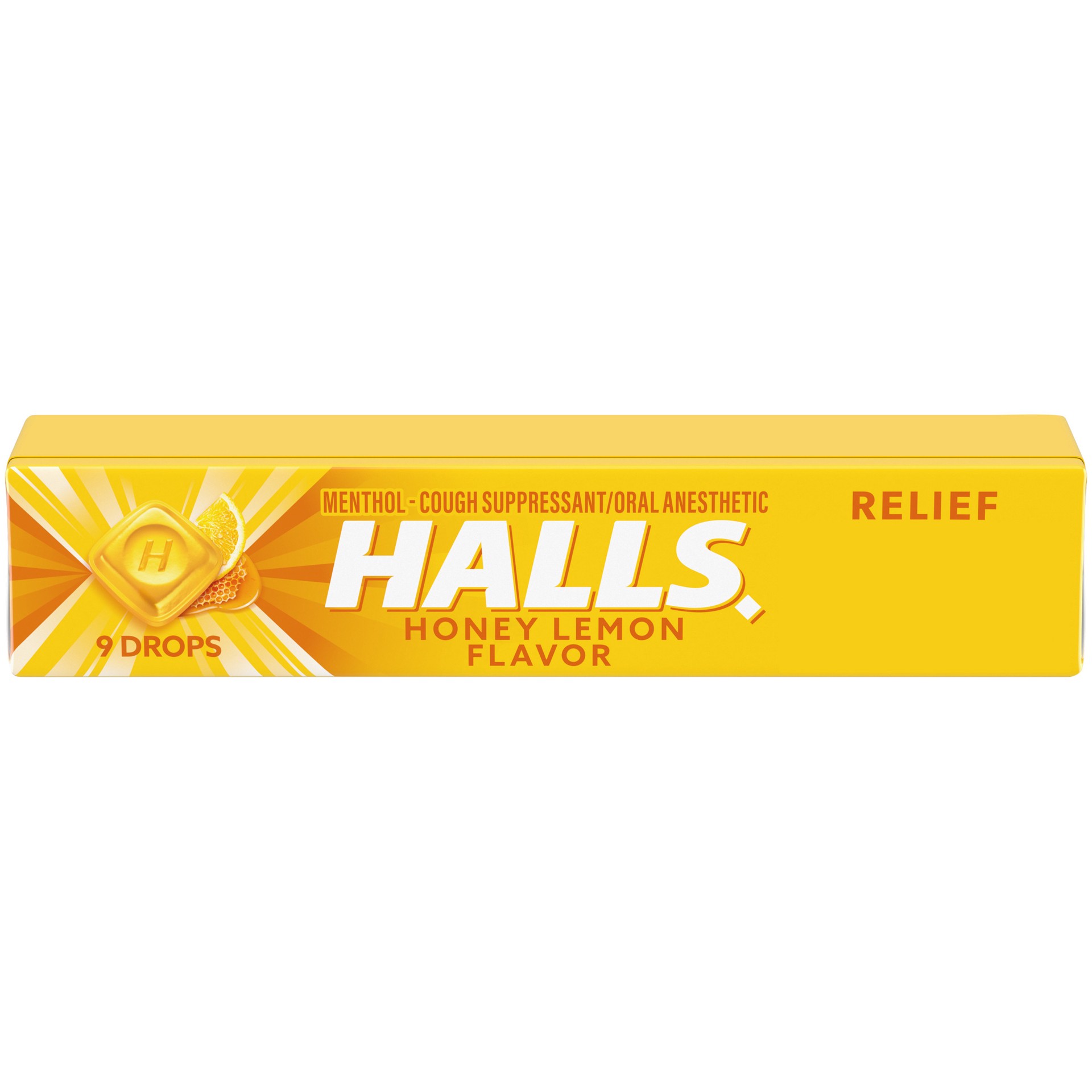 slide 1 of 1, HALLS Relief Honey Lemon Cough Drops, 9 Drops, 1.16 oz