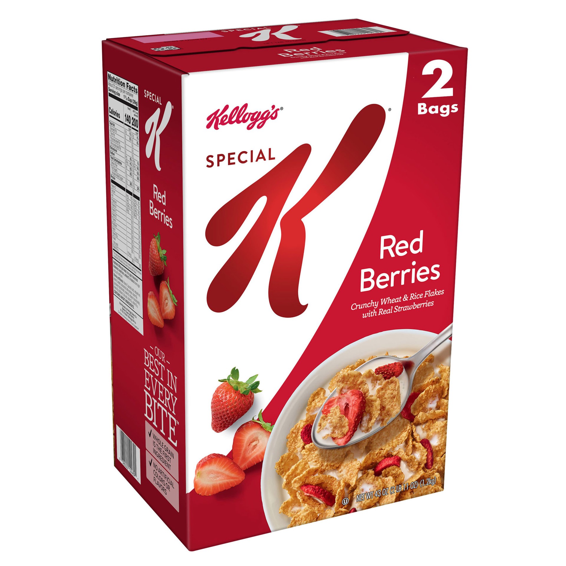 slide 1 of 5, Special K Kellogg''s Special K Breakfast Cereal, Family Breakfast, Fiber Cereal, Red Berries, 43oz Box, 2 Bags, 43 oz