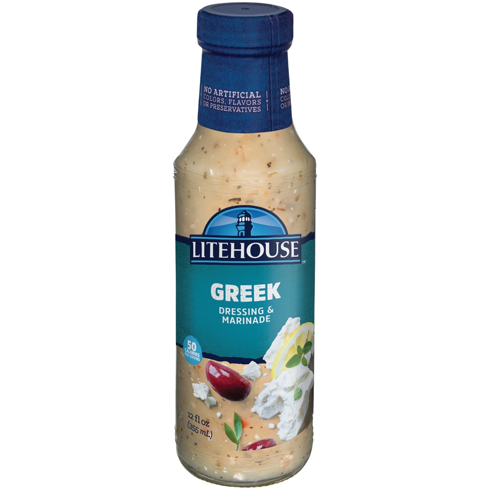 slide 1 of 8, Litehouse Greek with Extra Virgin Olive Oil Vinaigrette Dressing 12 fl. oz. Bottle, 12 oz