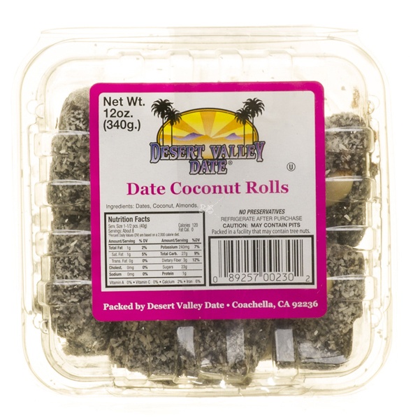 slide 1 of 1, Desert Valley Almond Coconut Date Rolls, 12 oz