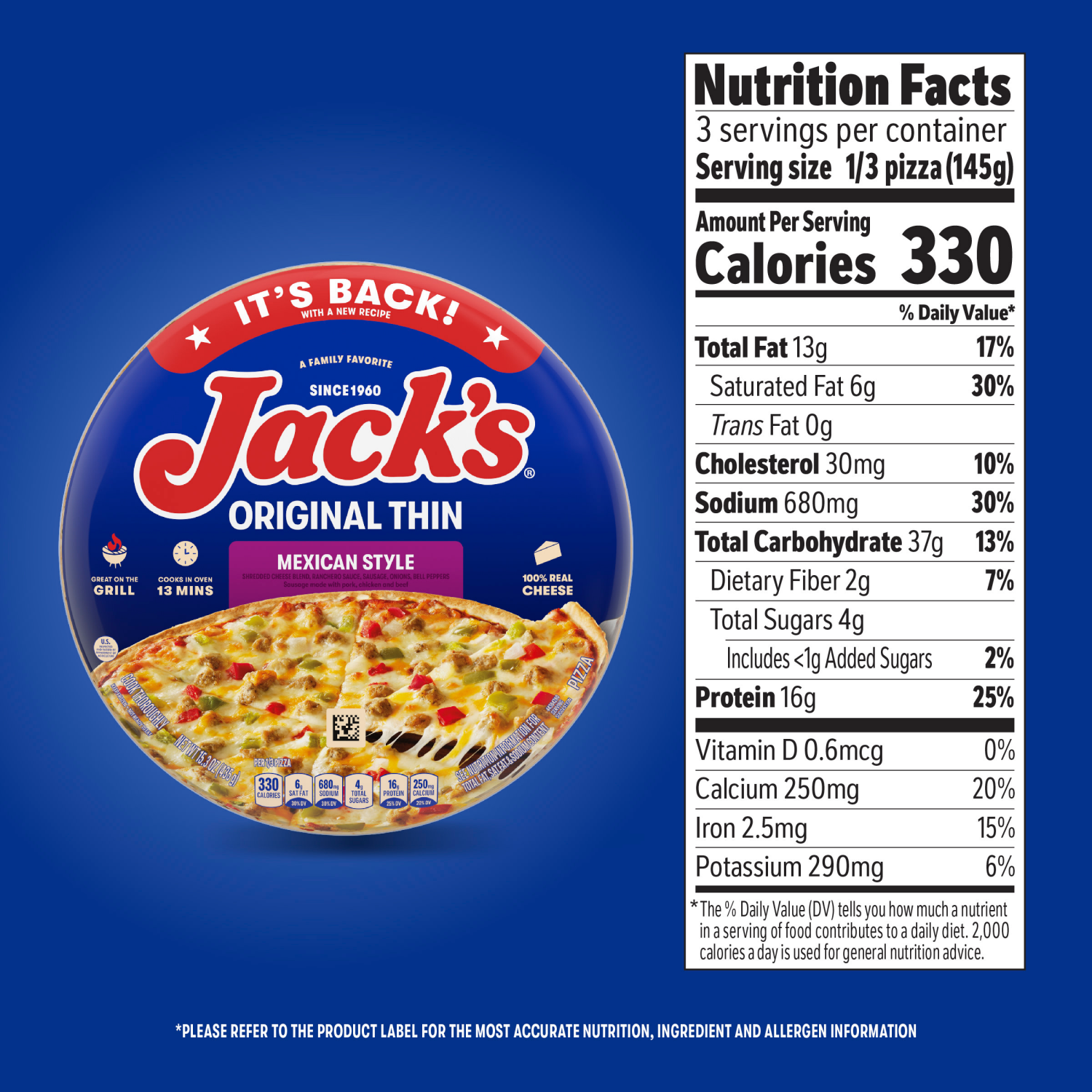 slide 2 of 8, Jack's Jack’s Original Thin Mexican Style Pizza, Thin Crust, Cheese Pizza, Frozen, 15.3 oz