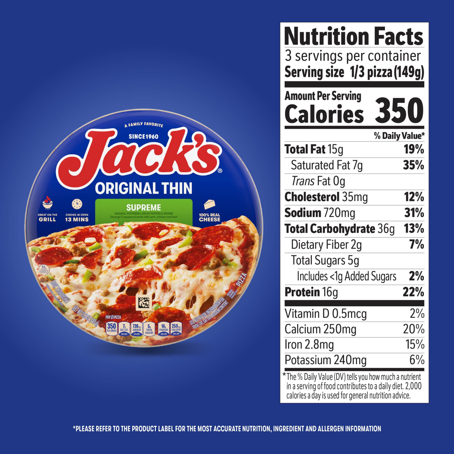 slide 6 of 8, Jack's Original Thin Crust Supreme Frozen Pizza 15.8 oz., 15.8 oz