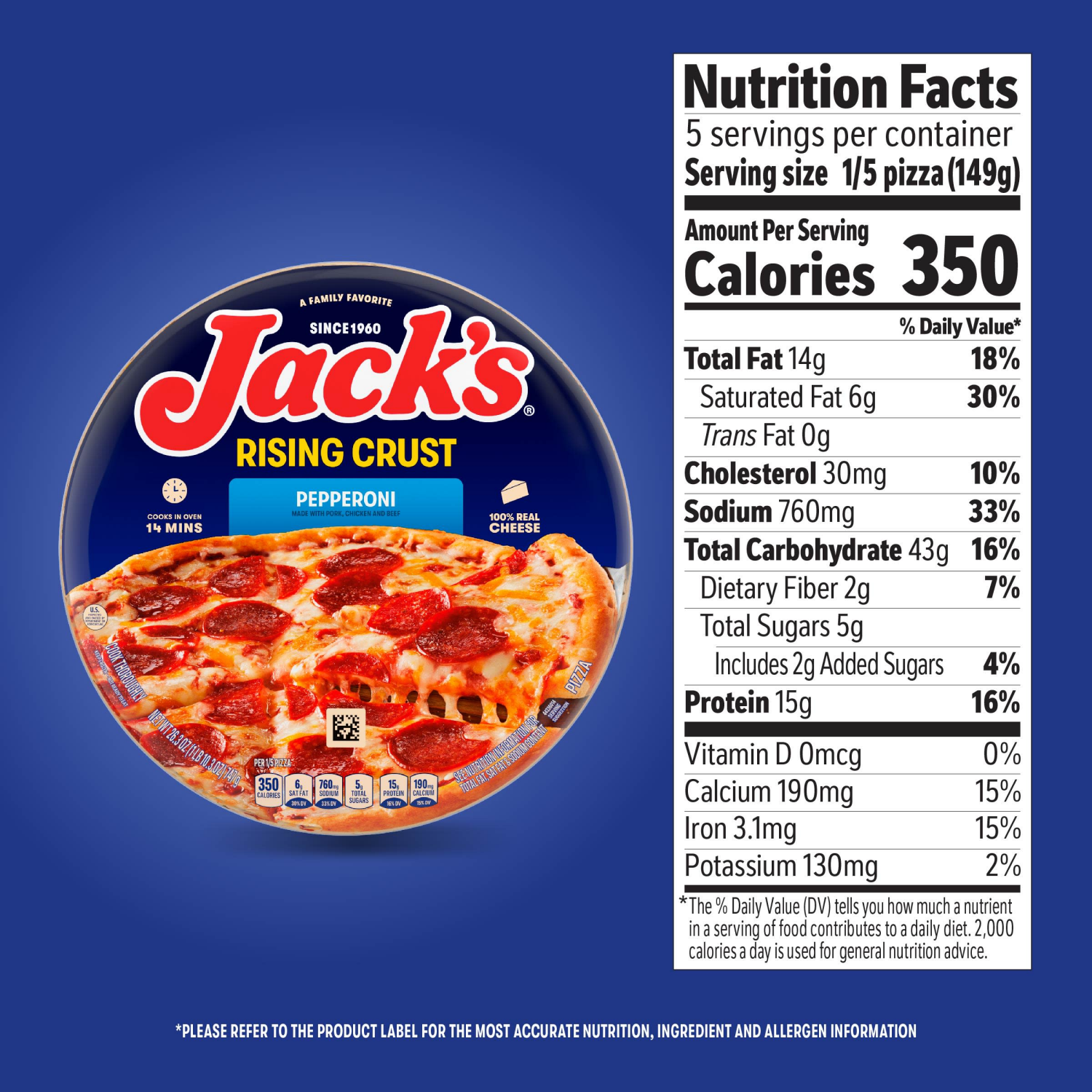 slide 2 of 8, Jack's Rising Crust Pepperoni Frozen Pizza 26.3 oz., 26.3 oz