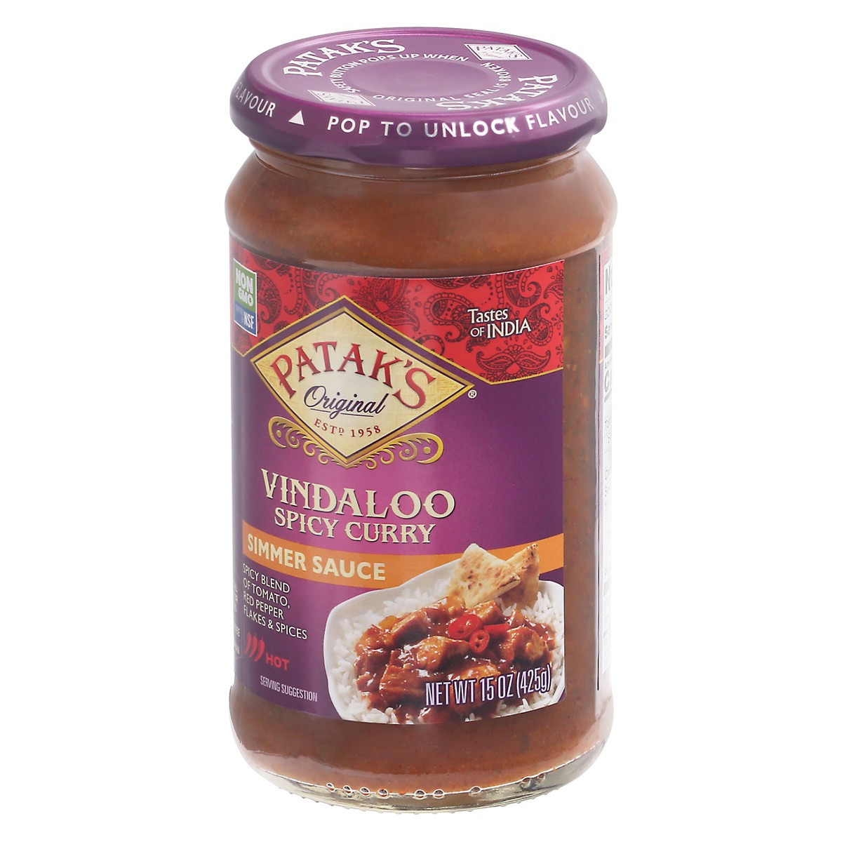 slide 7 of 9, Patak's Spicy Vindaloo Simmer Sauce 15 oz, 15 oz