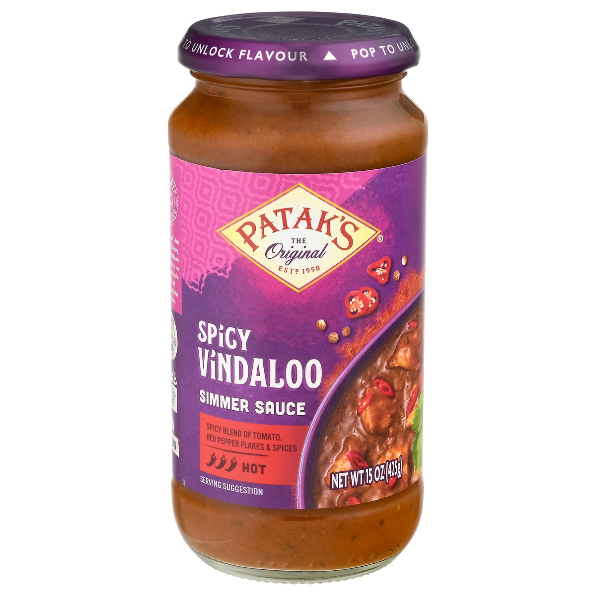 slide 1 of 9, Patak's Spicy Vindaloo Simmer Sauce 15 oz, 15 oz