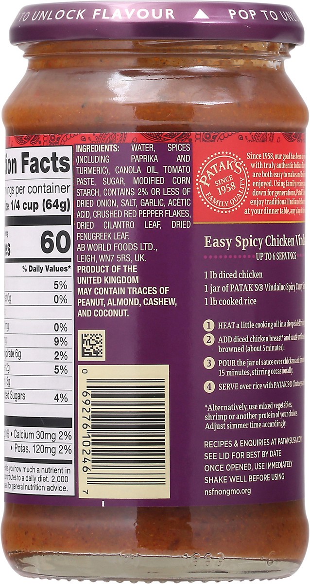 slide 6 of 9, Patak's Spicy Vindaloo Simmer Sauce 15 oz, 15 oz