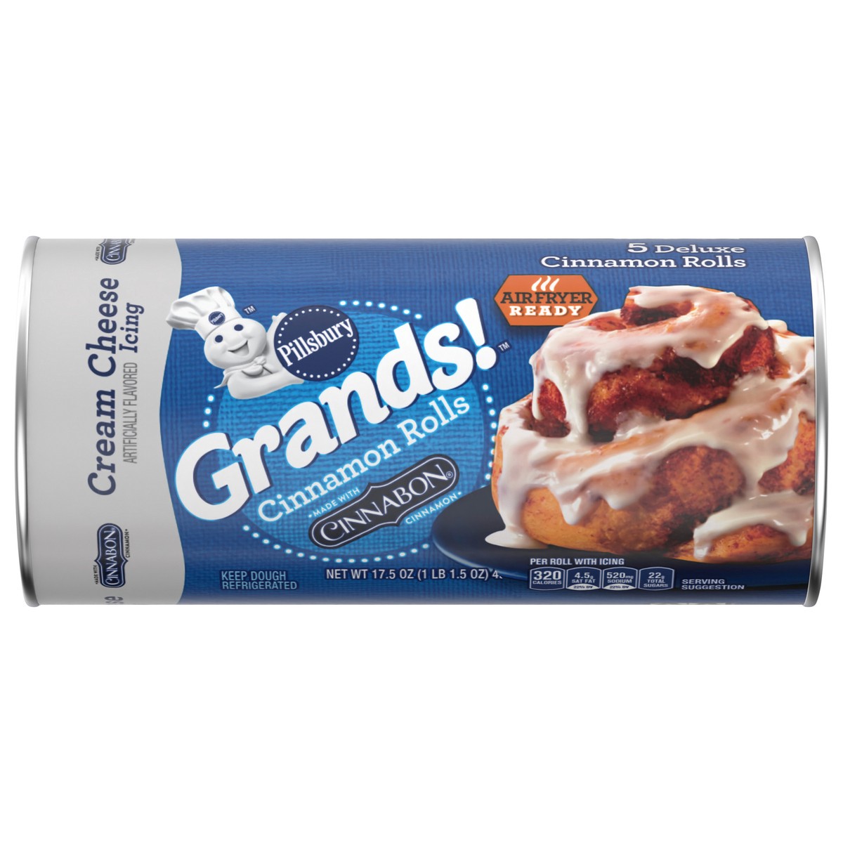 slide 1 of 14, Pillsbury Flaky Grands! Cinnamon Rolls with Cinnabon Cinnamon and Cream Cheese Icing, Refrigerated Canned Pastry Dough, 5 ct, 17.5 oz, 5 ct