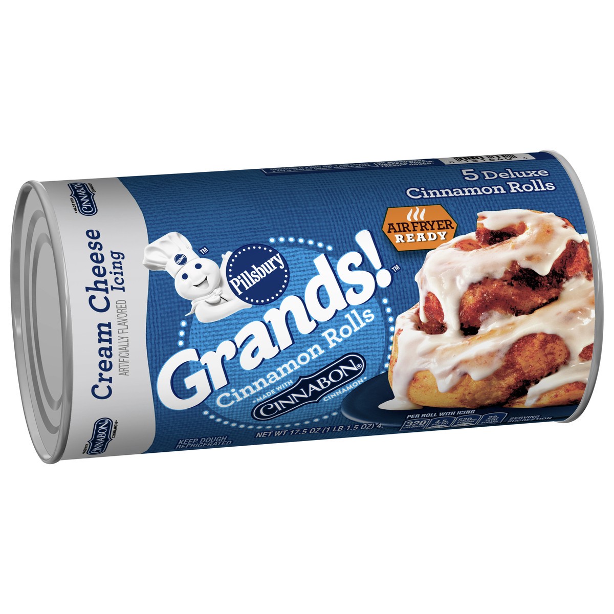 slide 10 of 14, Pillsbury Flaky Grands! Cinnamon Rolls with Cinnabon Cinnamon and Cream Cheese Icing, Refrigerated Canned Pastry Dough, 5 ct, 17.5 oz, 5 ct