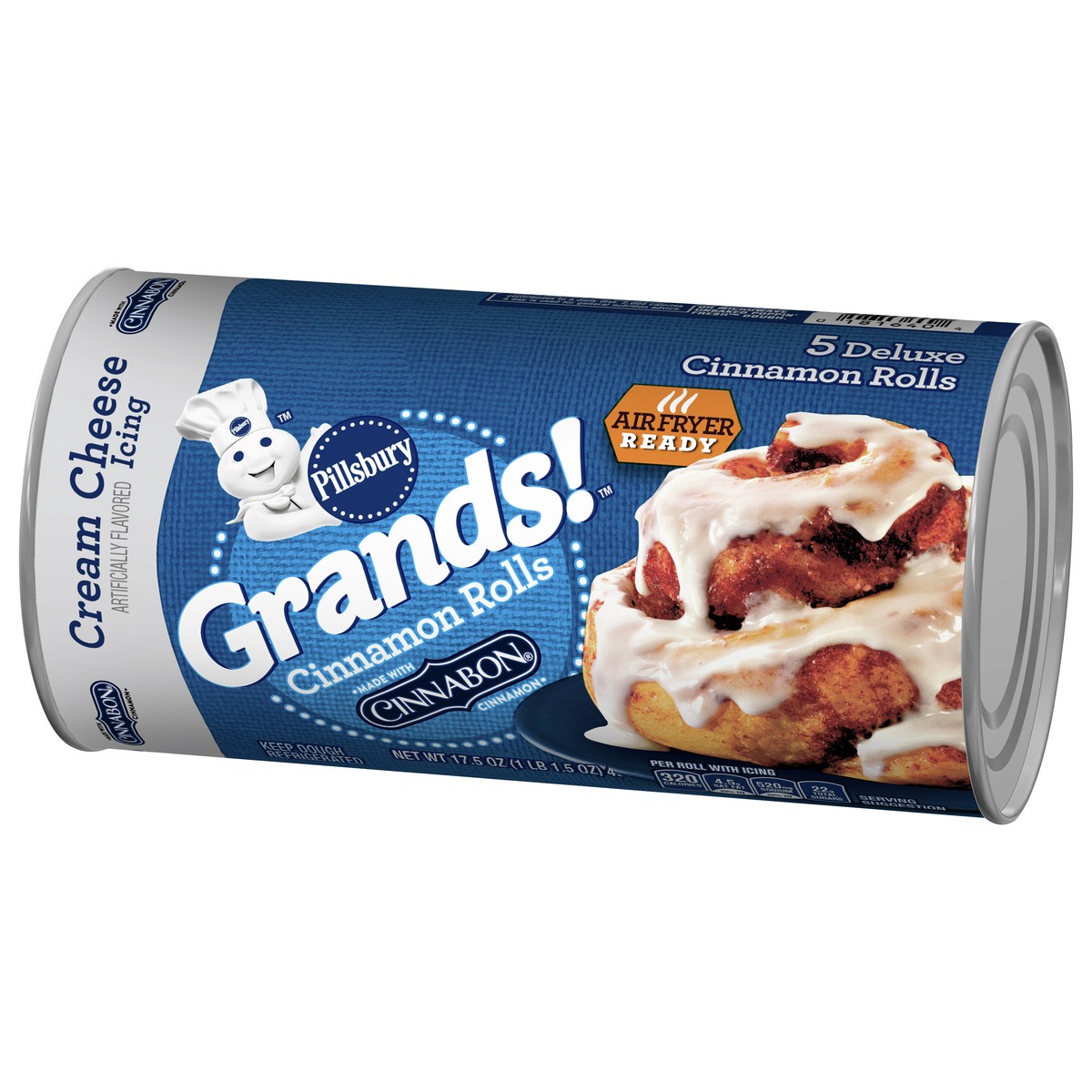 slide 2 of 14, Pillsbury Flaky Grands! Cinnamon Rolls with Cinnabon Cinnamon and Cream Cheese Icing, Refrigerated Canned Pastry Dough, 5 ct, 17.5 oz, 5 ct