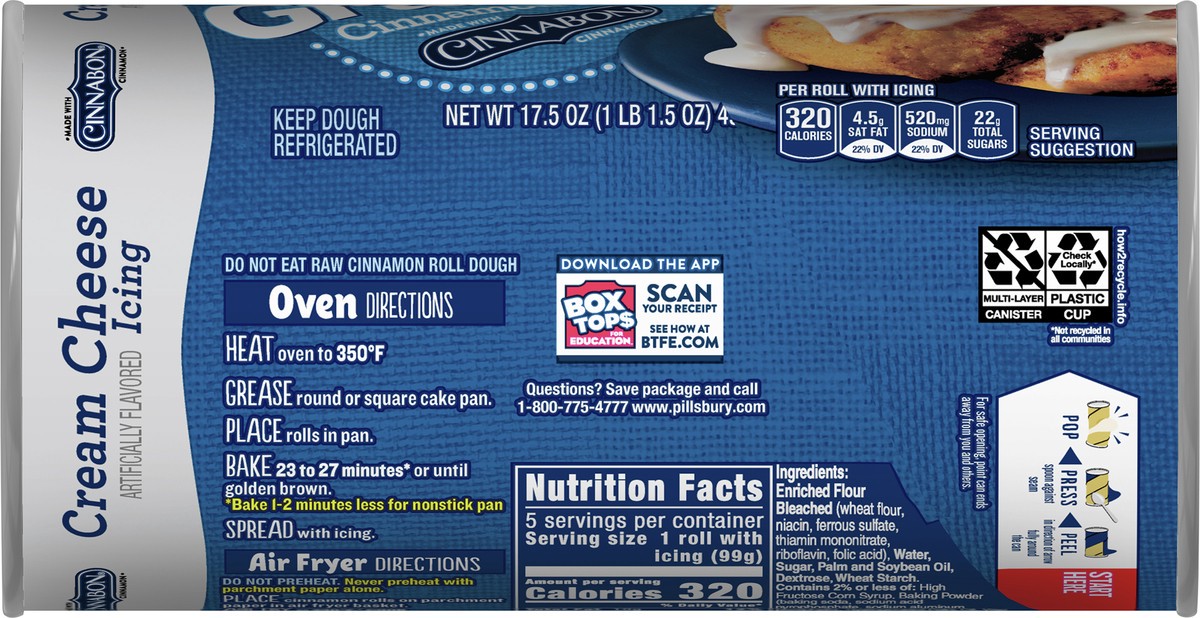 slide 9 of 14, Pillsbury Flaky Grands! Cinnamon Rolls with Cinnabon Cinnamon and Cream Cheese Icing, Refrigerated Canned Pastry Dough, 5 ct, 17.5 oz, 5 ct