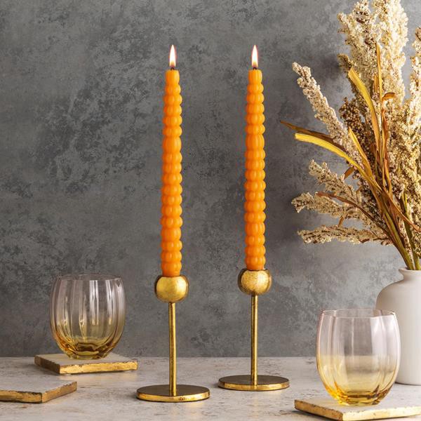 slide 1 of 1, Pumpkin Shaped Orange Taper Candles, Set Of 2, 2 ct