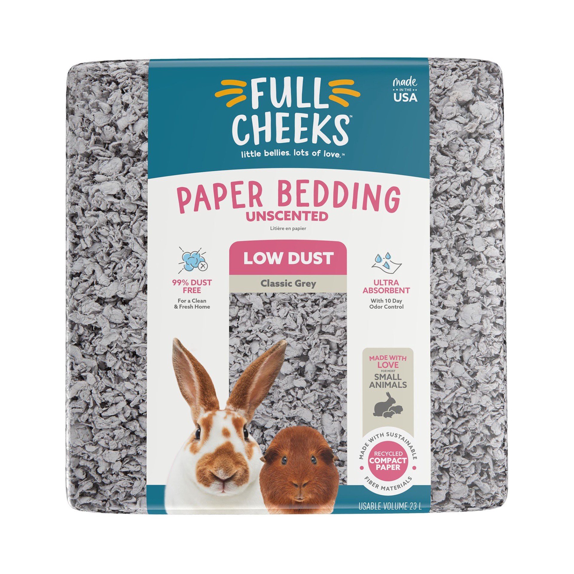 slide 1 of 1, Full Cheeks Odor Control Small Pet Paper Bedding - Grey, 23 liter