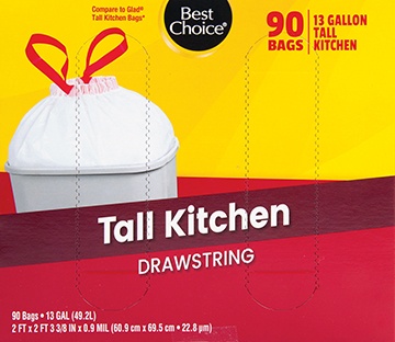 slide 1 of 1, Best Choice Tall Kitchen Drawstring Bags, 90 ct; 13 gal