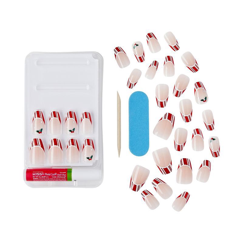 slide 5 of 7, KISS Voguish Fantasy Holiday Press-On Nails, Red, Medium Length, Coffin Shaped, 31 Ct., 1 ct