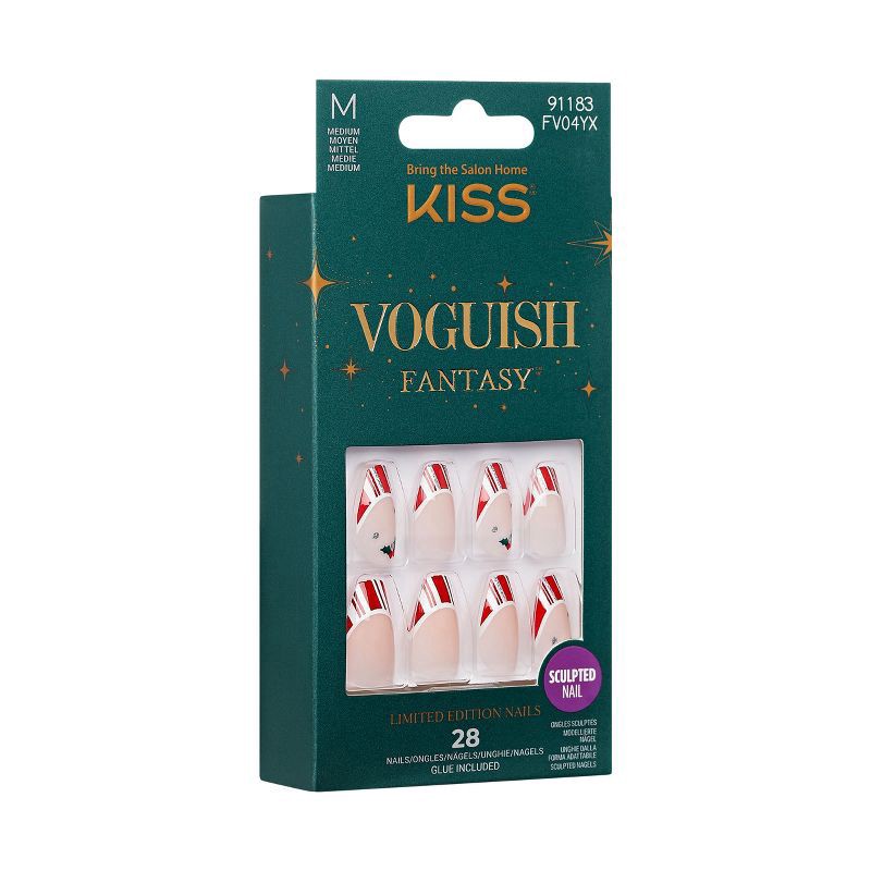 slide 3 of 7, KISS Voguish Fantasy Holiday Press-On Nails, Red, Medium Length, Coffin Shaped, 31 Ct., 1 ct