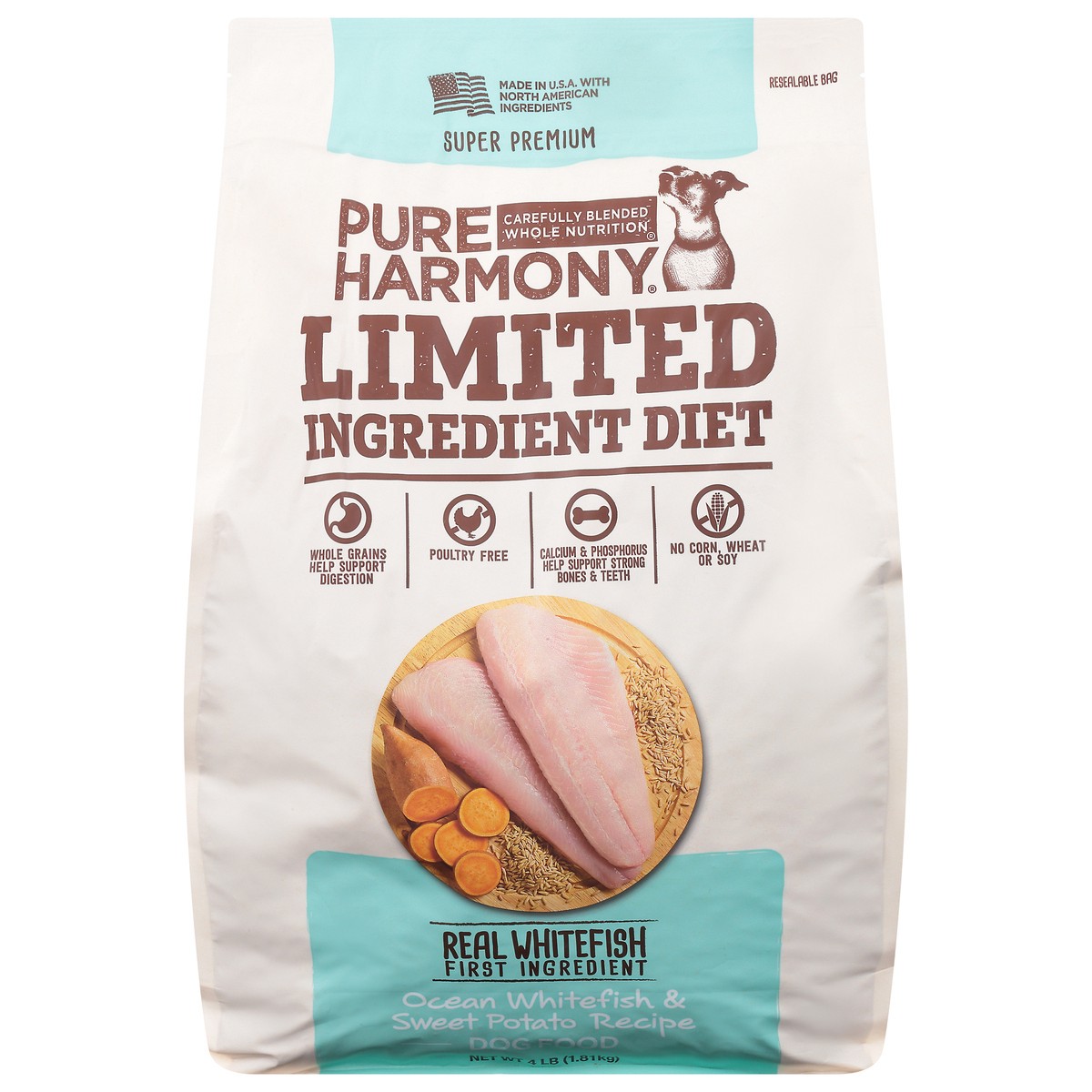 slide 1 of 9, Pure Harmony Super Premium Limited Ingredient Diet Ocean Whitefish & Sweet Potato Recipe Dog Food 4 lb, 4 lb