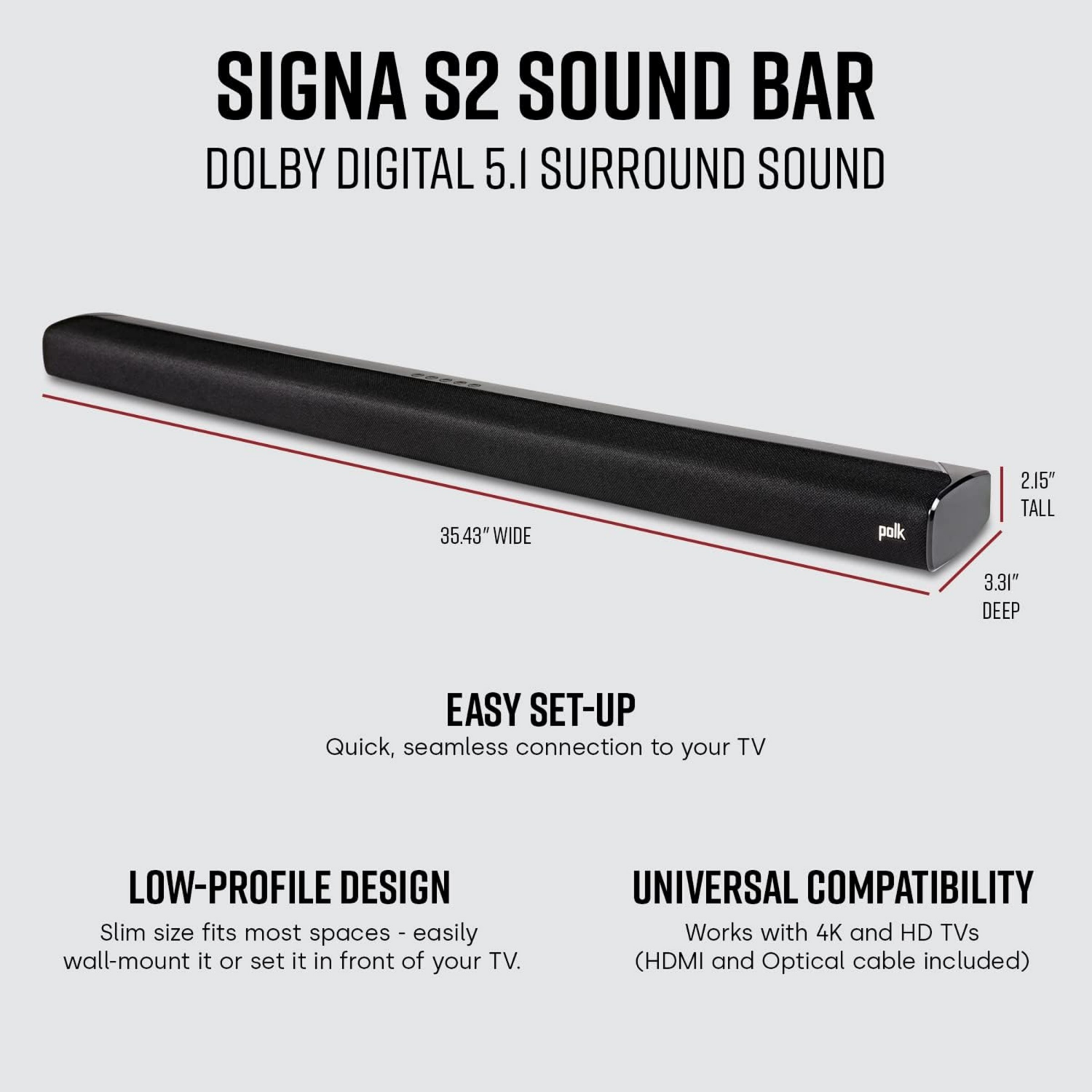 slide 2 of 5, Polk Audio 2.1 Soundbar System with Subwoofer, 1 ct