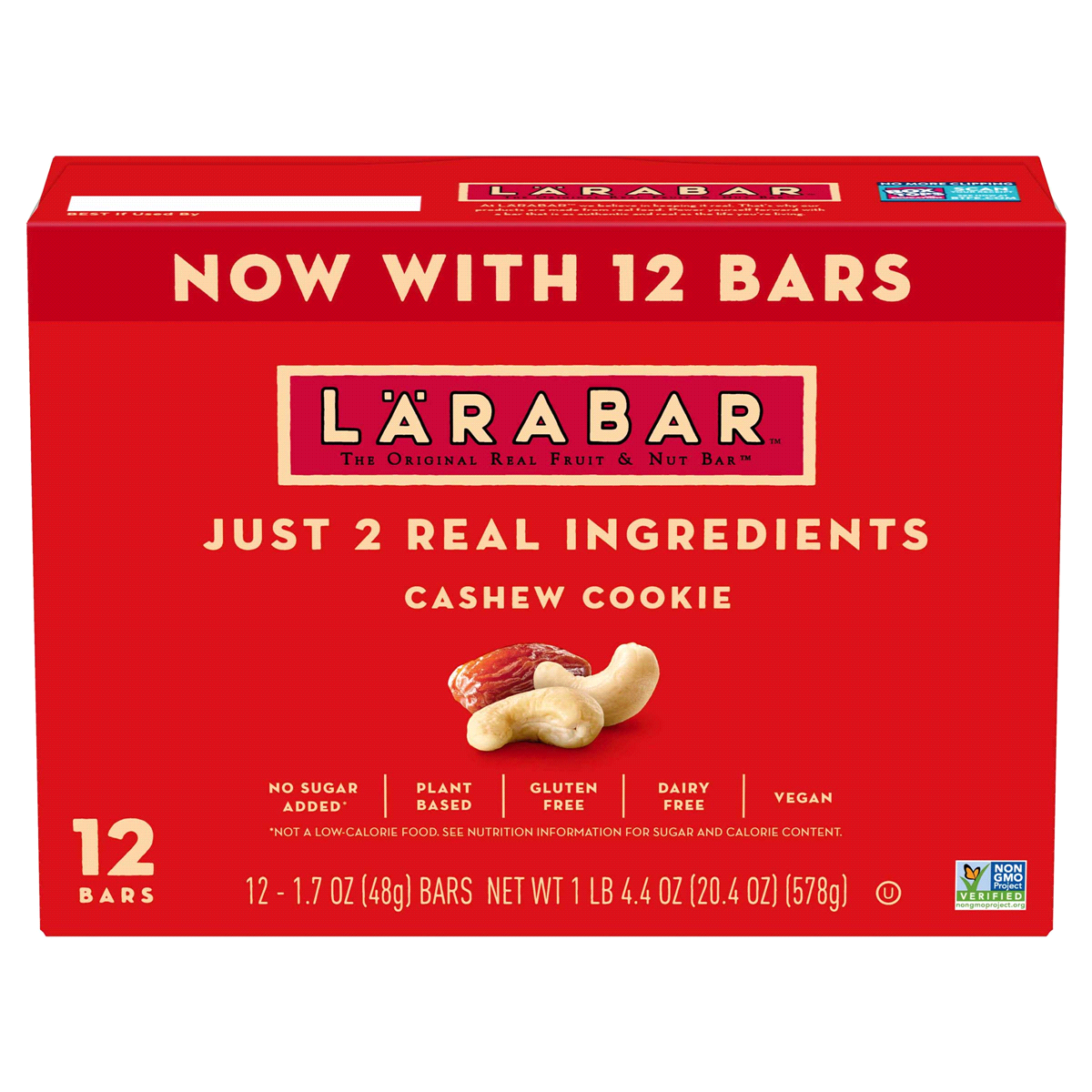 slide 1 of 8, LÄRABAR Cashew Cookie, Gluten Free Vegan Fruit & Nut Bars, 1.7 oz, 12 ct, 12 ct