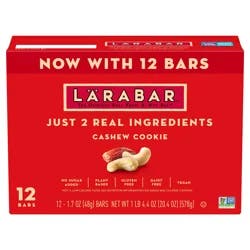 LÄRABAR Cashew Cookie, Gluten Free Vegan Fruit & Nut Bars, 1.7 oz, 12 ct