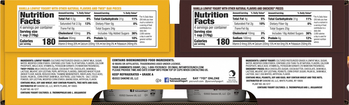 slide 2 of 9, YoCrunch Low Fat Yogurt Variety Pack, Vanilla Yogurt with Snickers and Twix, 6 oz., 8 Pack, 6 oz