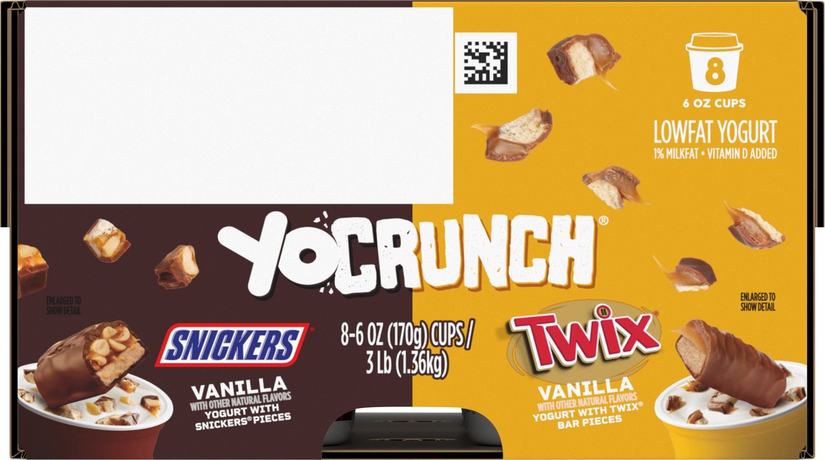slide 5 of 9, YoCrunch Low Fat Yogurt Variety Pack, Vanilla Yogurt with Snickers and Twix, 6 oz., 8 Pack, 6 oz