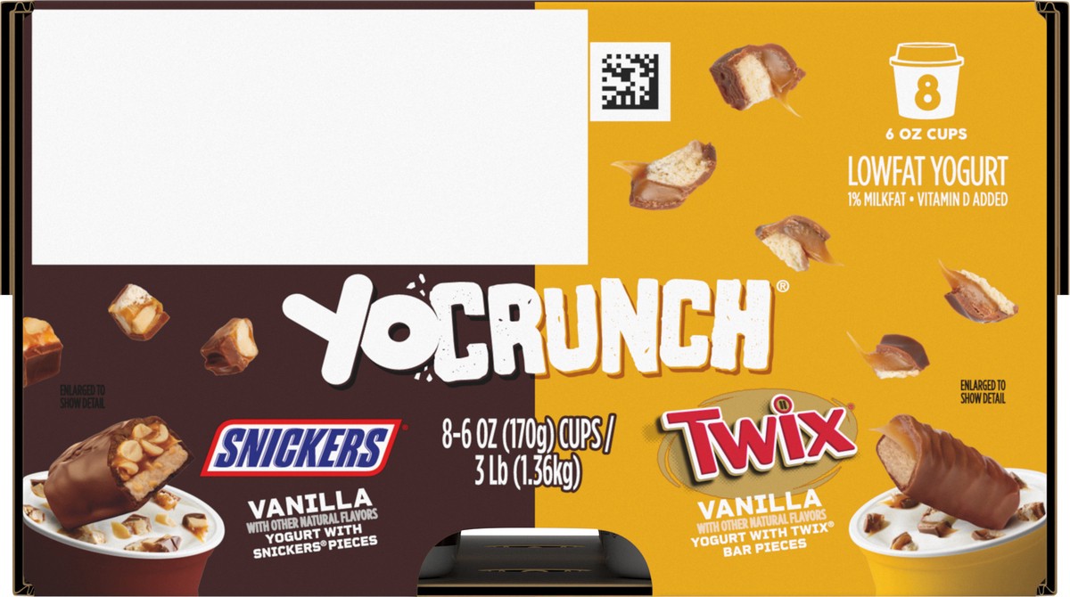 slide 3 of 9, YoCrunch Low Fat Yogurt Variety Pack, Vanilla Yogurt with Snickers and Twix, 6 oz., 8 Pack, 6 oz