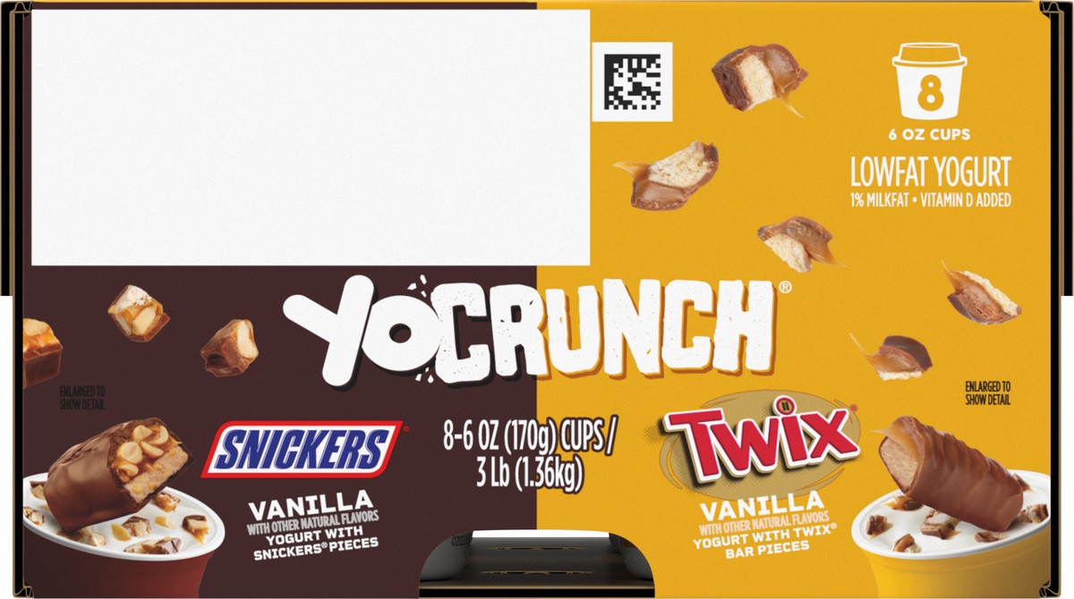 slide 6 of 9, YoCrunch Low Fat Yogurt Variety Pack, Vanilla Yogurt with Snickers and Twix, 6 oz., 8 Pack, 6 oz