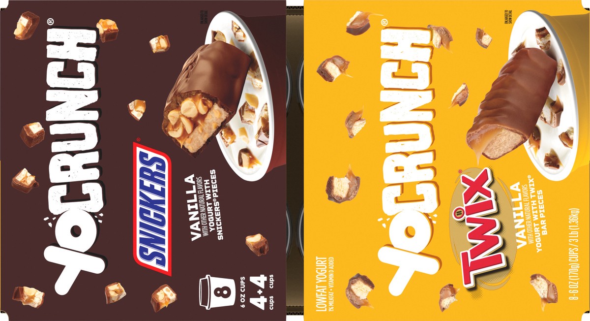 slide 7 of 9, YoCrunch Low Fat Yogurt Variety Pack, Vanilla Yogurt with Snickers and Twix, 6 oz., 8 Pack, 6 oz