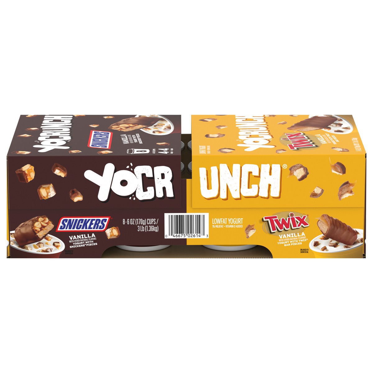 slide 1 of 9, YoCrunch Low Fat Yogurt Variety Pack, Vanilla Yogurt with Snickers and Twix, 6 oz., 8 Pack, 6 oz