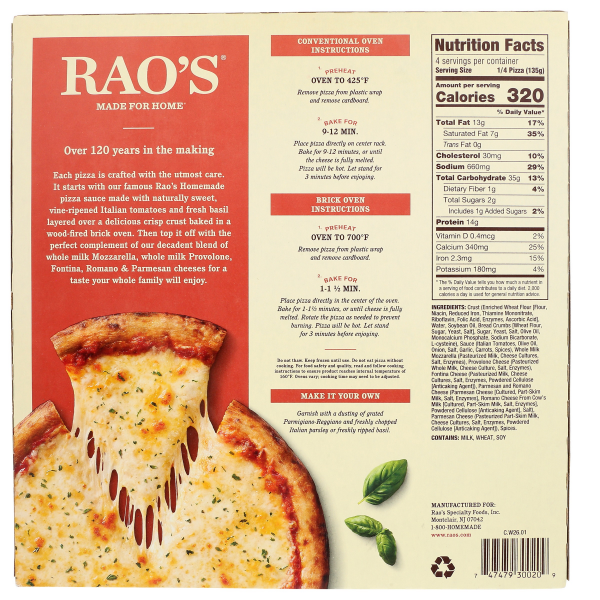 slide 3 of 5, Rao's Made for Home Brick Oven Crust Five Cheese Pizza 19 oz, 19 oz