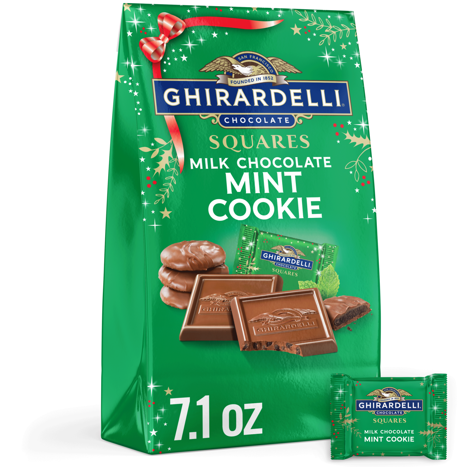 slide 1 of 7, Ghirardelli Squares Milk Chocolate Mint Cookie Christmas Candy, 7.1 oz
